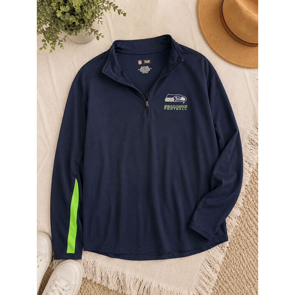 NFL Team Apparel Seattle Seahawks 1/4 Zip Pullover Men's 2XL Blue Performance